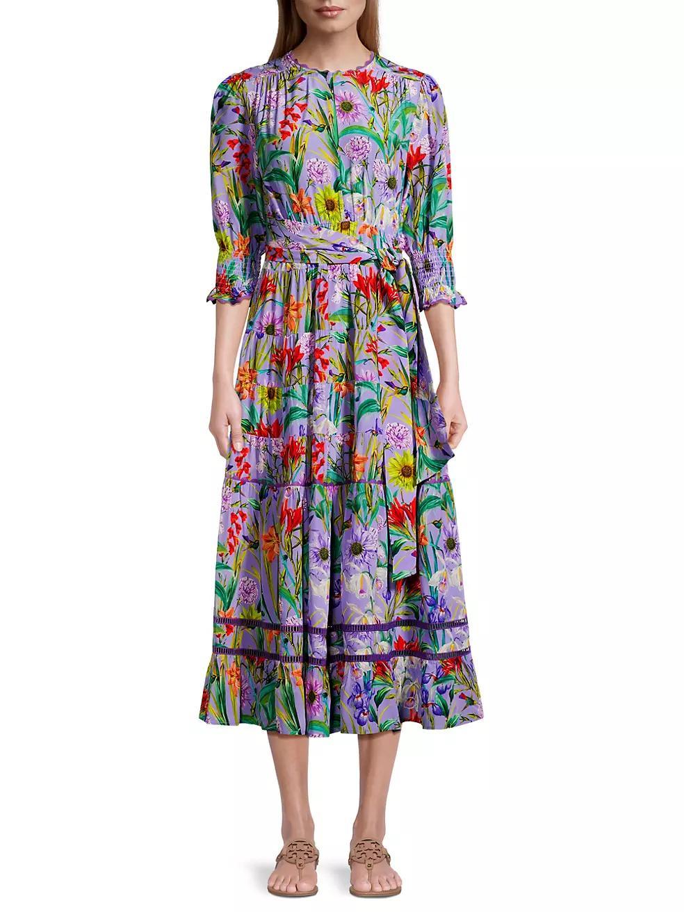 Daphne Floral Silk Midi Dress Product Image