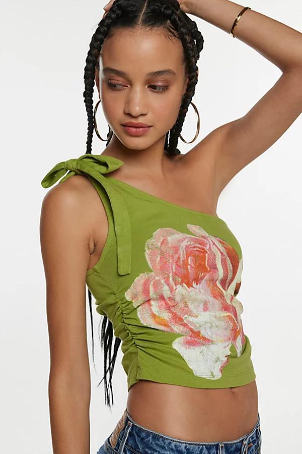 One-Shoulder Rose Graphic Tank Top Womens at Urban Outfitters Product Image