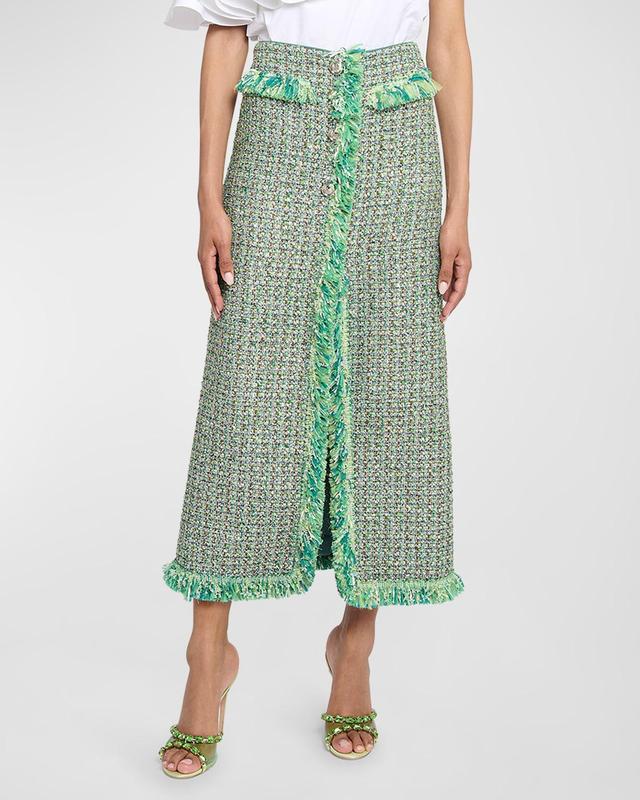 Womens Fringe-Trimmed Tweed Maxi Skirt Product Image