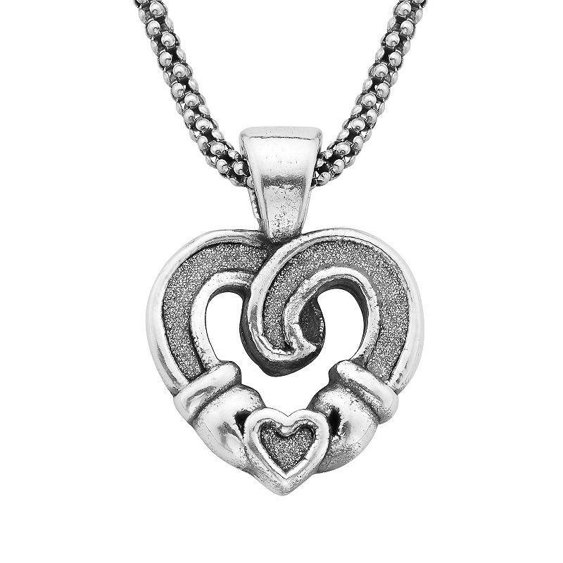 Sterling Silver Glitter Heart Pendant Necklace, Womens Product Image