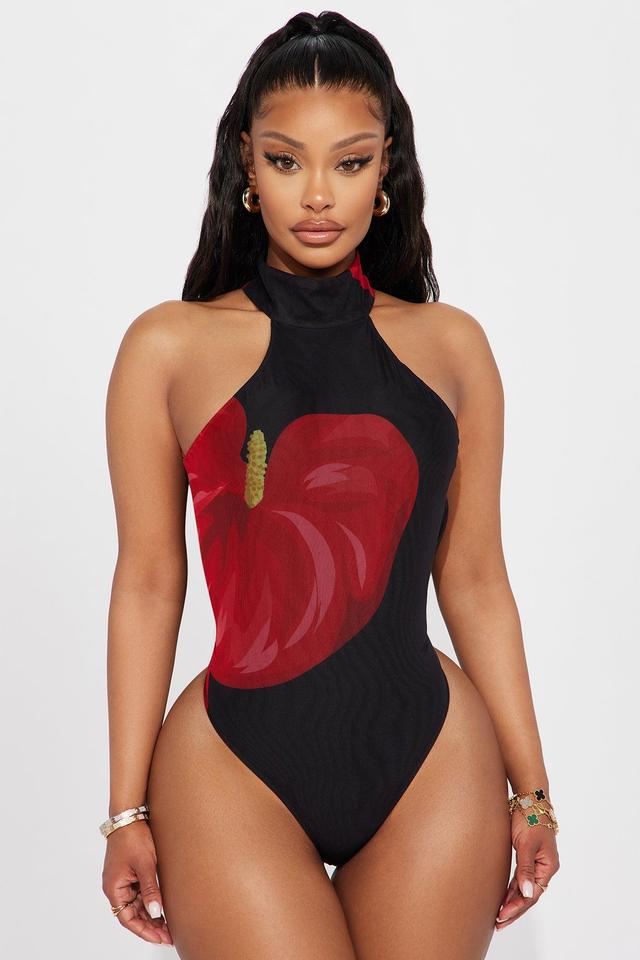 Full Bloom Backless Bodysuit - Black/combo Product Image