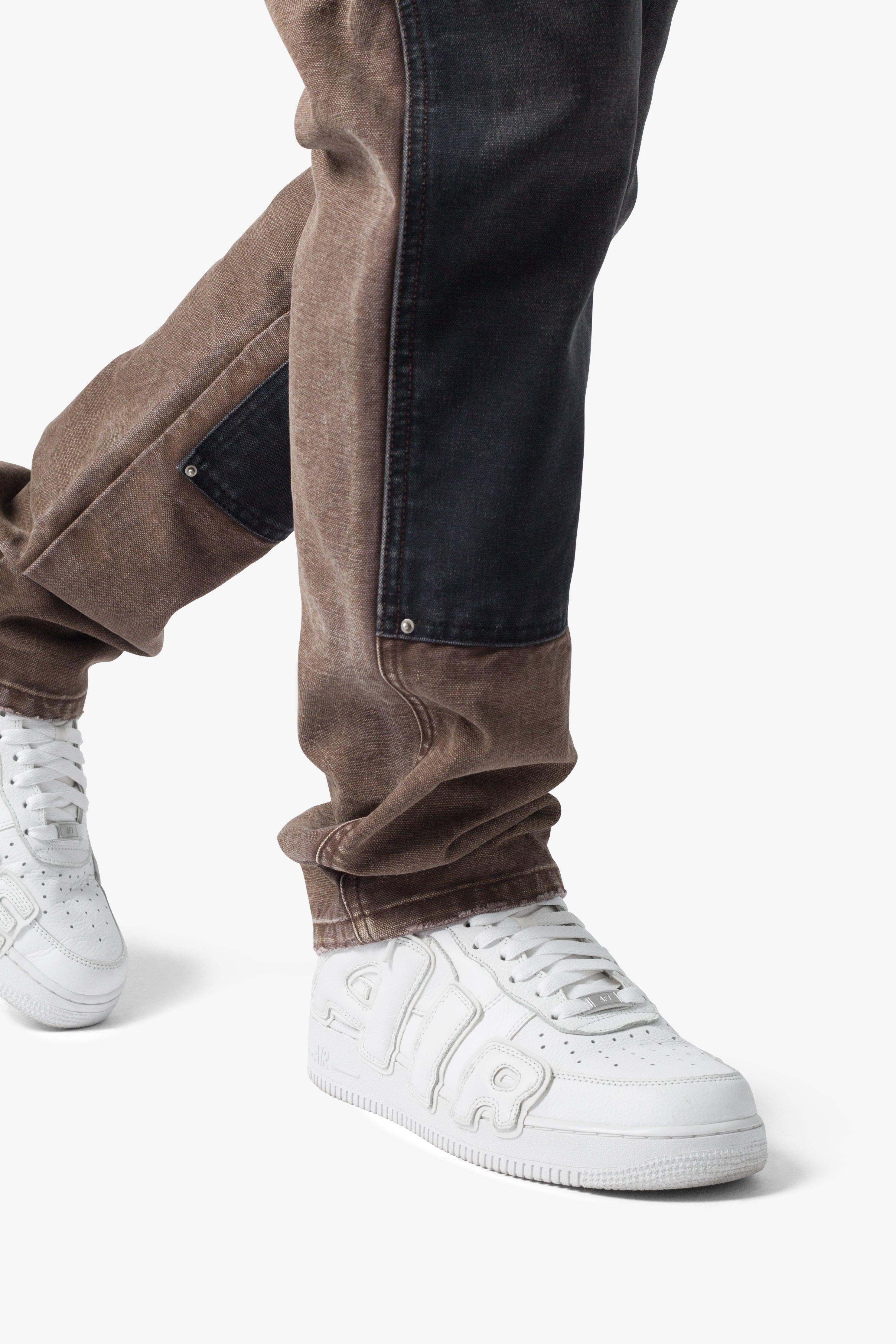 Contrast Double Knee Denim - Brown Product Image