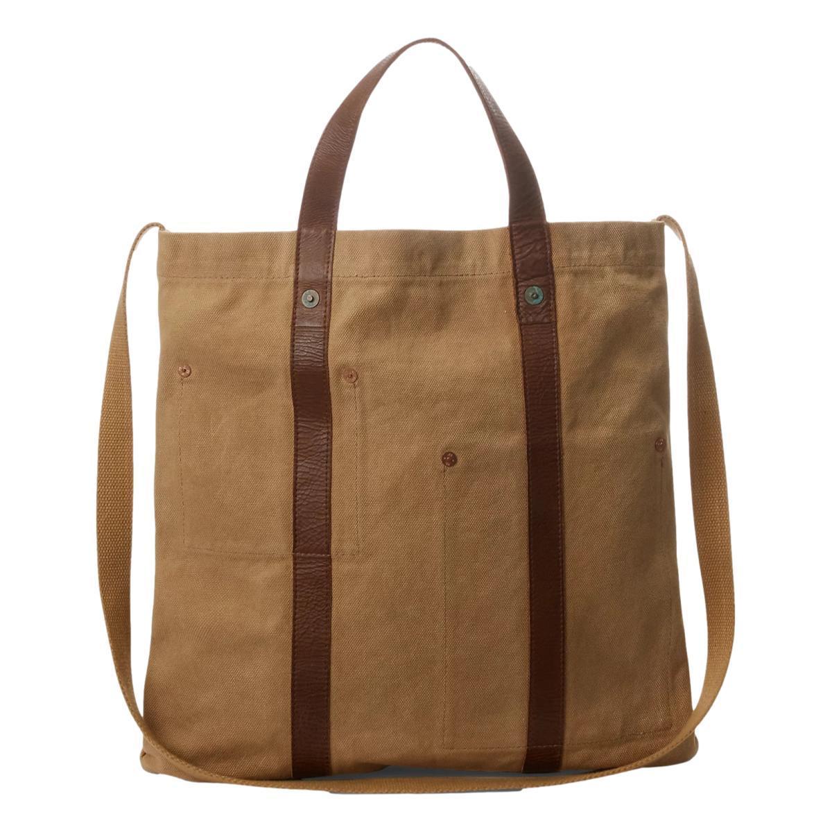 Leather-Trim Canvas Tote Khaki Brown Product Image