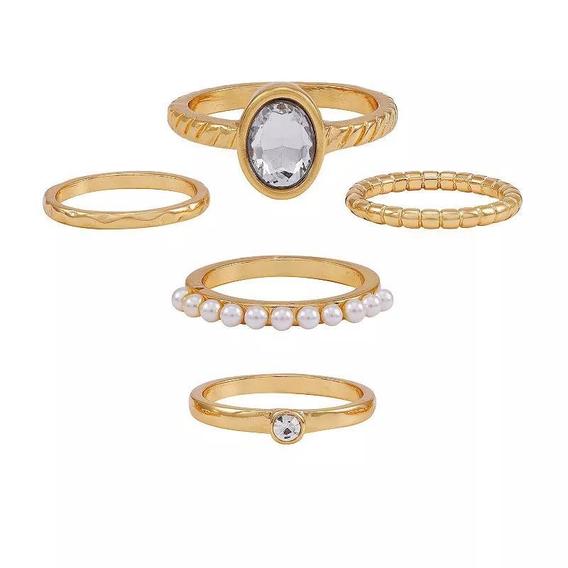 Berry Jewelry Gold Tone Crystal Stone 5-Piece Ring Set - Size 9, Womens, Clear Product Image