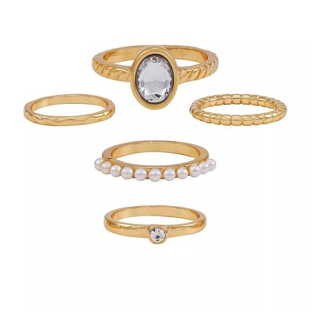 Berry Jewelry Gold Tone Crystal Stone 5-Piece Ring Set - Size 9, Womens, Clear Product Image