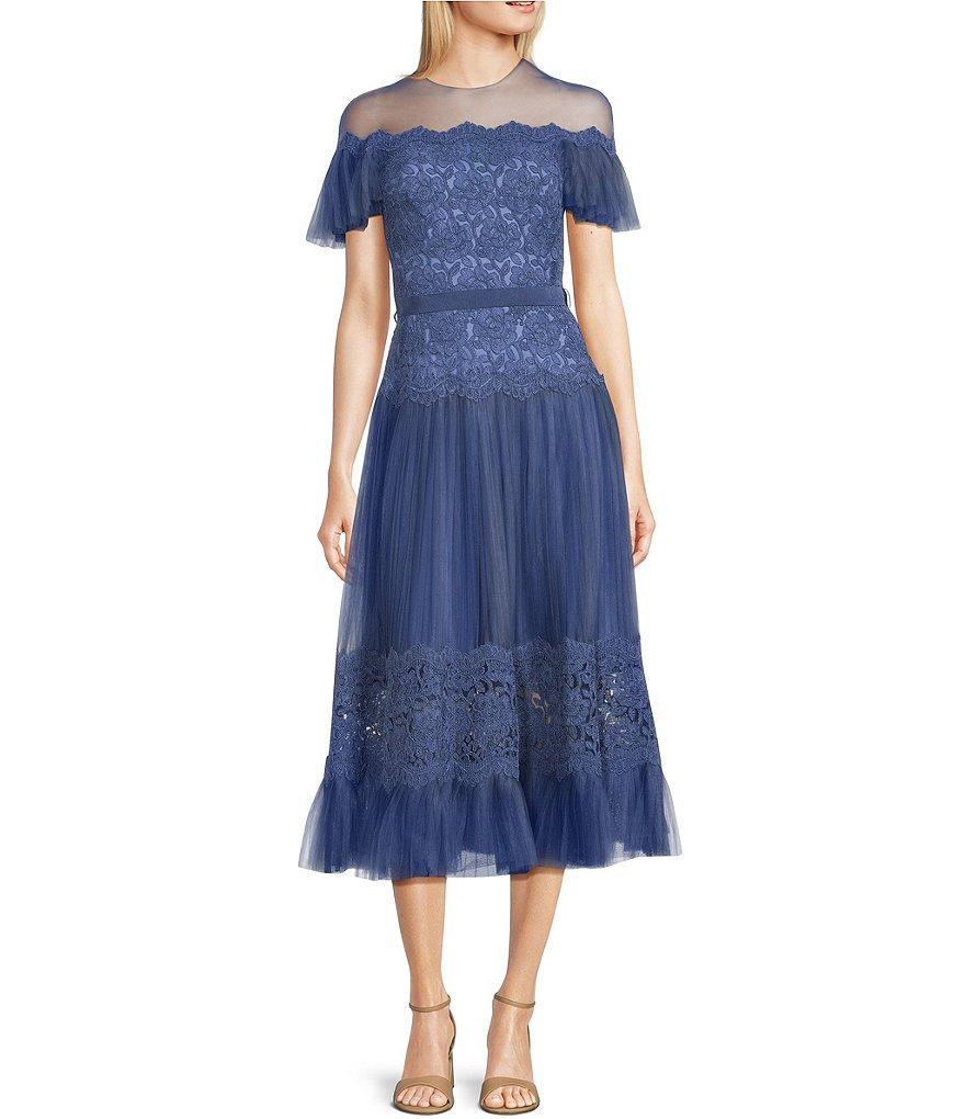 Tadashi Shoji Illusion Off-the-Shoulder Corded Lace Cap Sleeve Dress Product Image