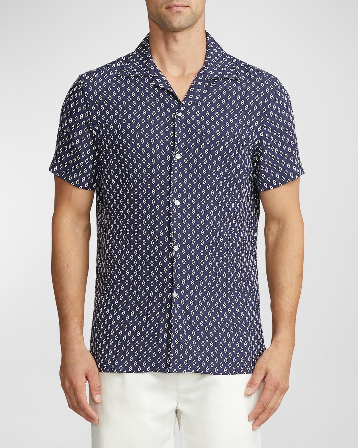 Mens Diamond-Print Linen and Silk Camp Shirt Product Image