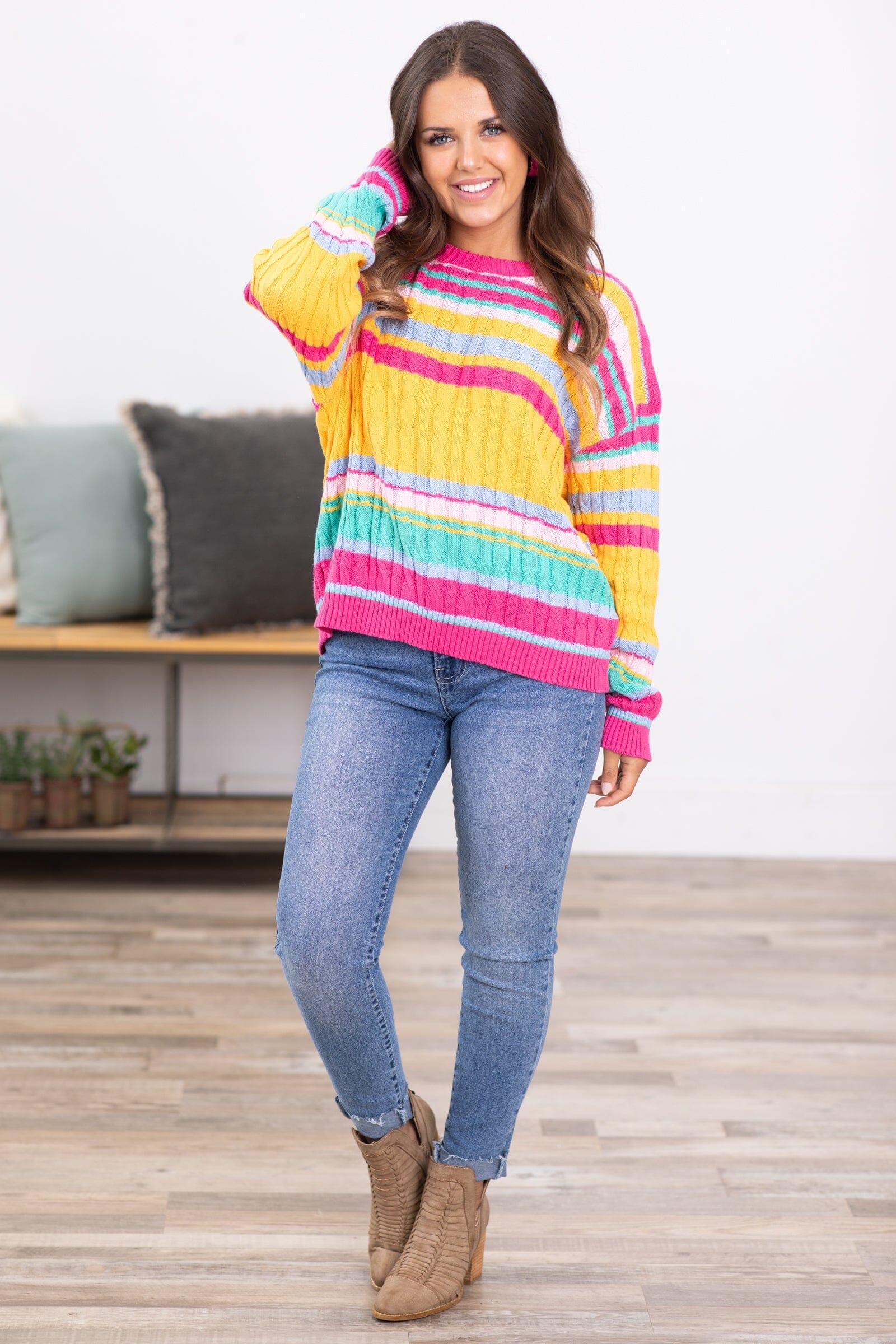 Fuchsia and Orange Multicolor Stripe Sweater Product Image