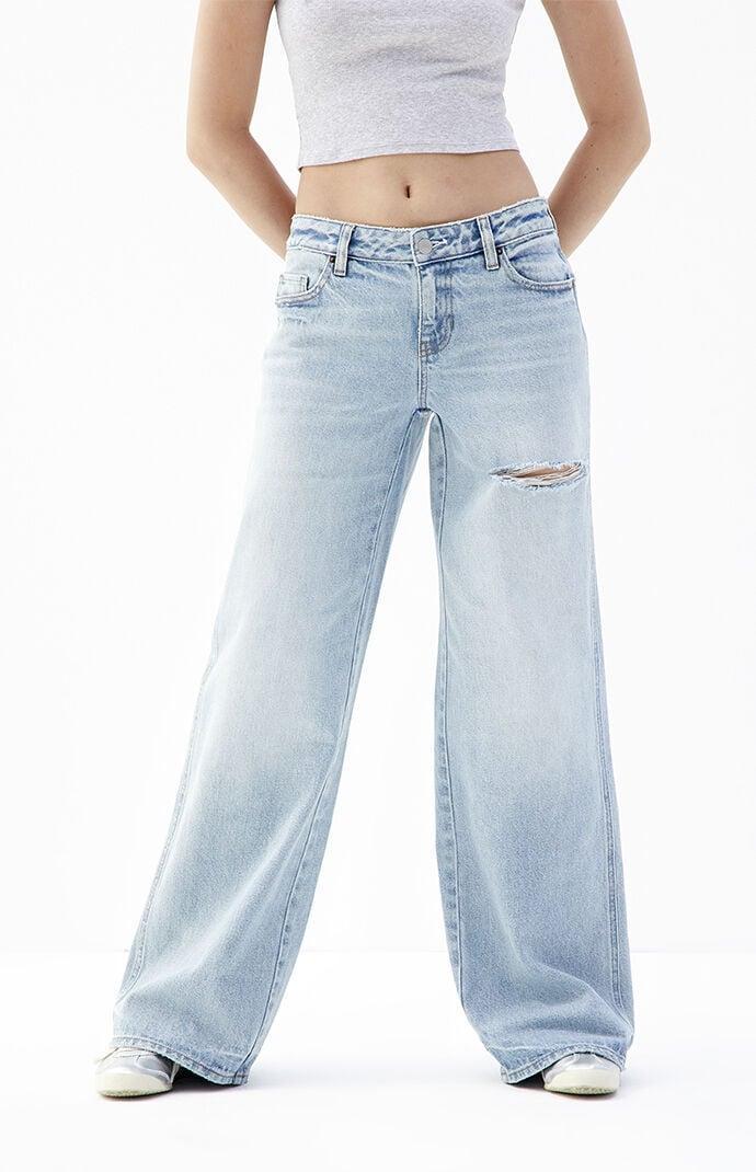 Women's Casey Light Indigo Ripped Low Rise Baggy Jeans Product Image