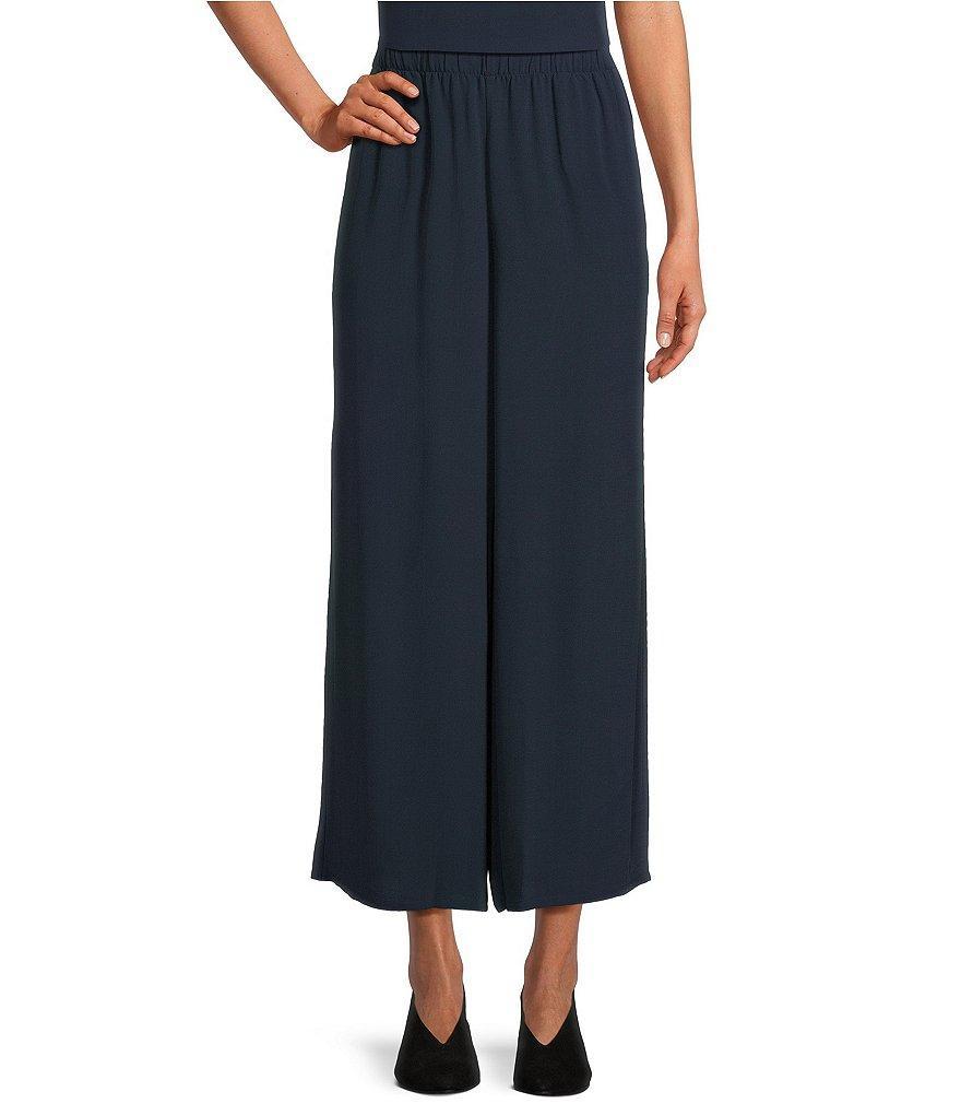 Eileen Fisher Silk Georgette Crepe Elastic Waisted Wide Leg Pull-On Ankle Pants Product Image