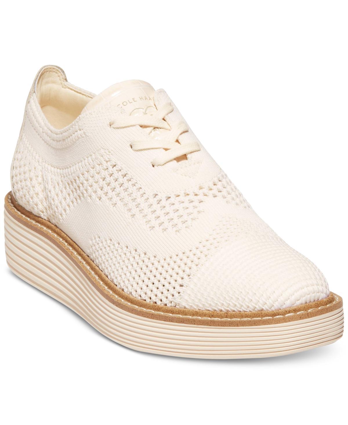 Cole Haan Womens OriginalGrand Stitchlite Platform Oxfords - Ivory Knit, Croc Print Product Image