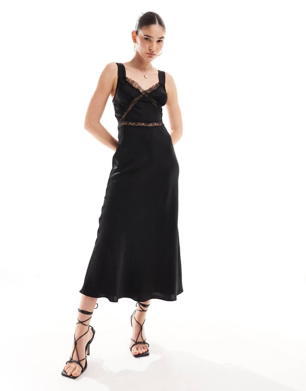 Bardot satin lace insert maxi dress in black  Product Image