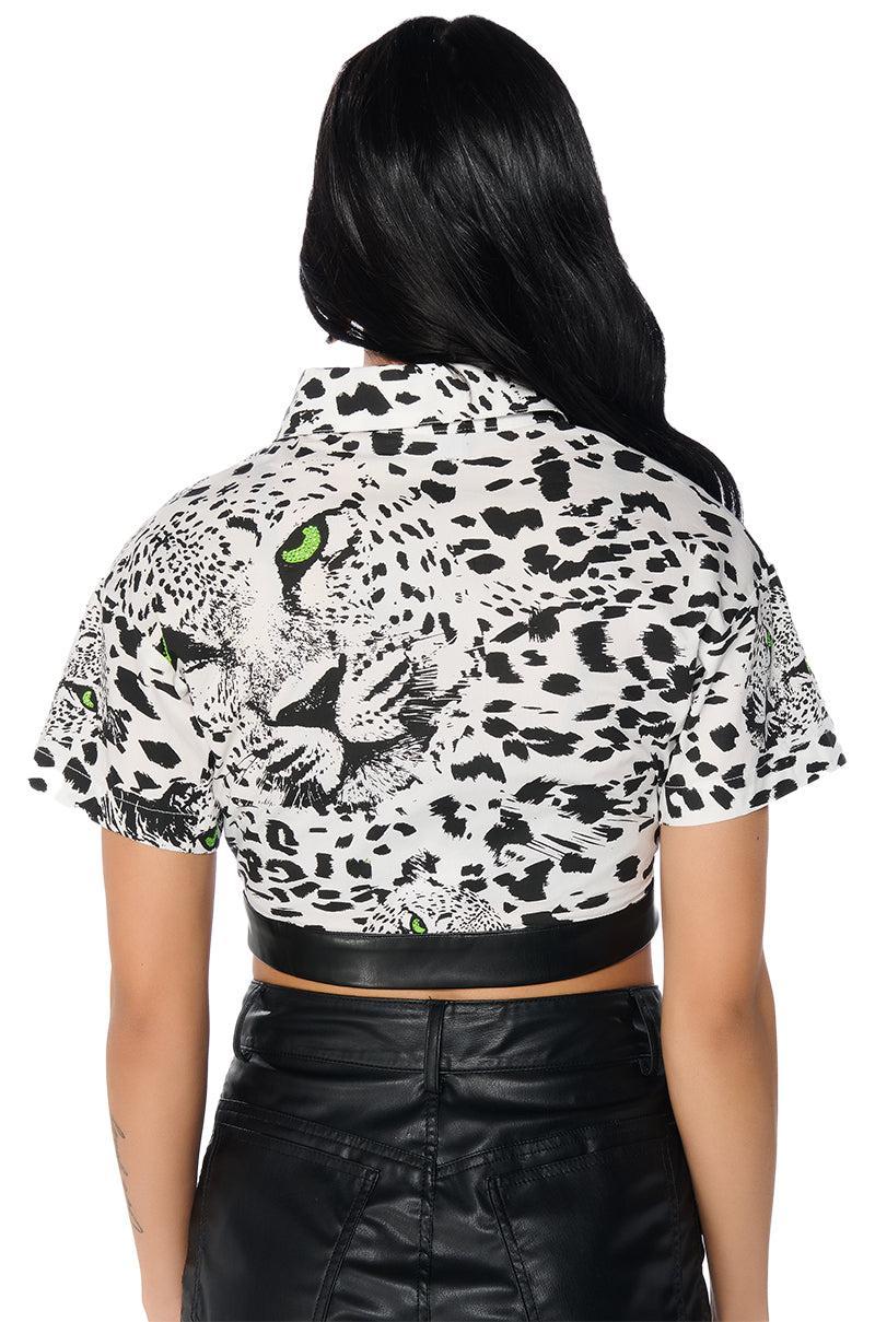 ON THE PROWL ANIMAL PRINT CROPPED SHIRT Product Image