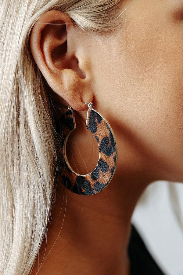 Lovely Leopard Hoop Earrings in Brown Product Image