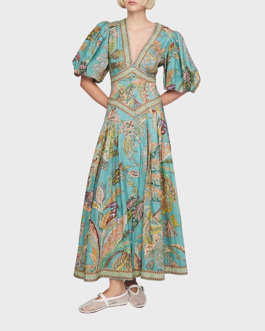 Franca Balloon-Sleeve Floral Midi Dress Product Image