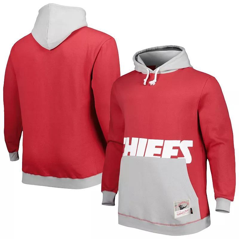 Mens Mitchell & Ness /Gray Kansas City Chiefs Big & Tall Big Face Pullover Hoodie Product Image