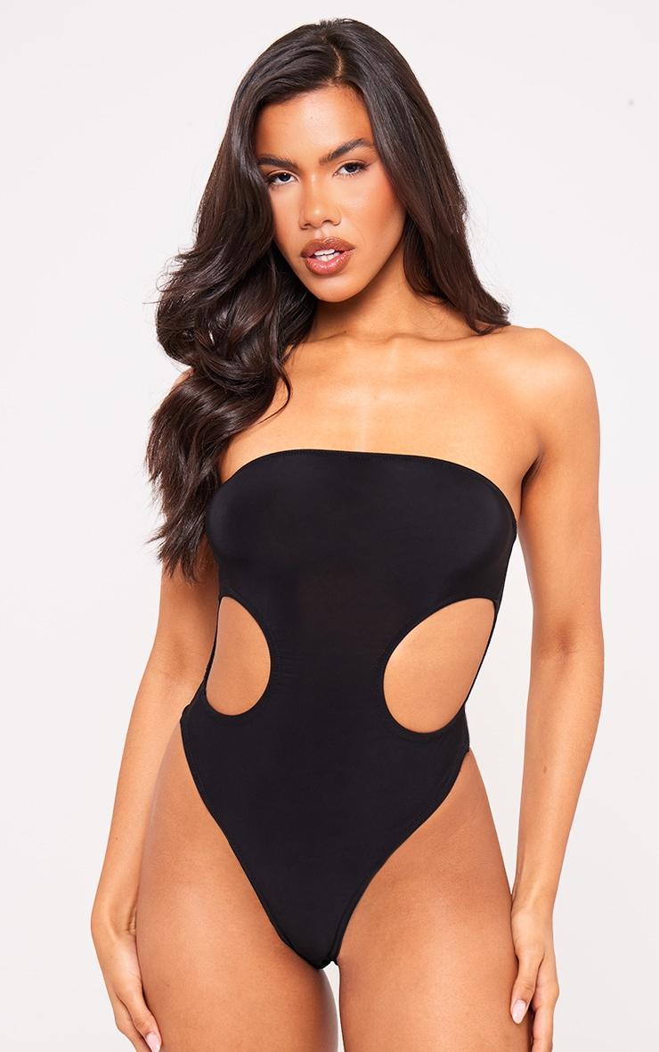 Black Bandeau Slinky Cut Out Bodysuit Product Image