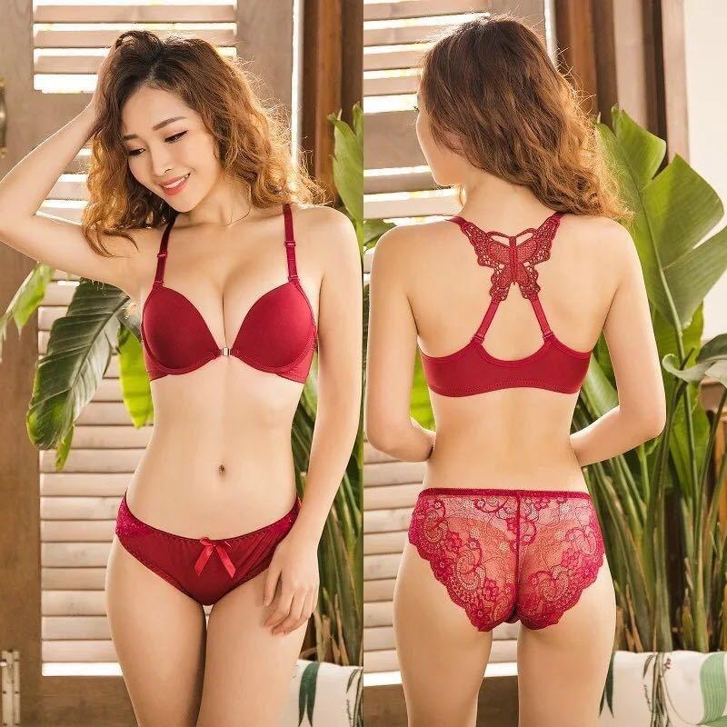 Butterfly Back Bra / Lace Panel Panty / Set Product Image