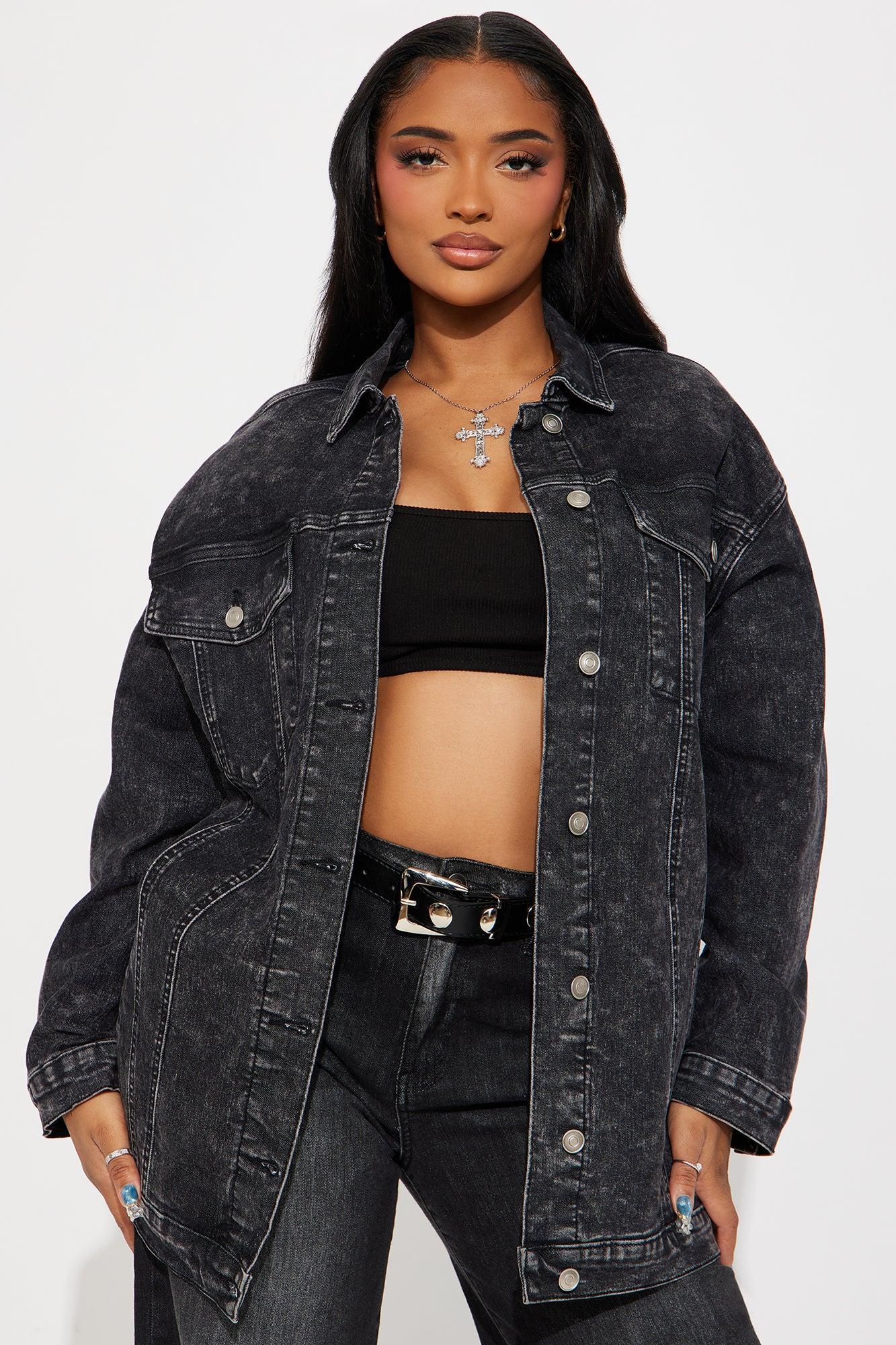 Standing On Business Oversized Denim Jacket - Black Wash Product Image