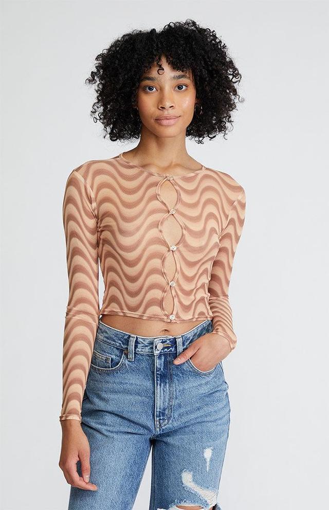 Daisy Street Womens Swirl Mesh Long Sleeve Top - Product Image