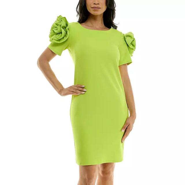 Womens Nina Leonard Shoulder Flower Ruffle Mini Sheath Dress Product Image