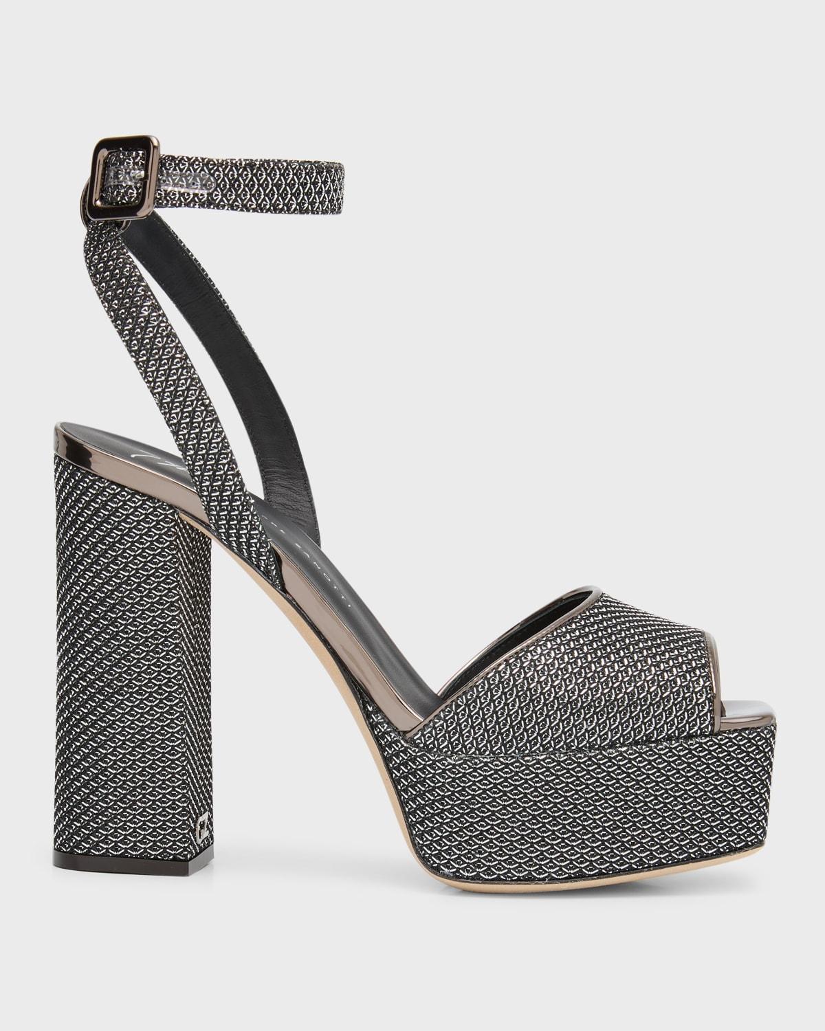 Giuseppe Zanotti Metallic Ankle-Strap Platform Sandals - Size: 7B / 37EU - ANTHRACITE Product Image