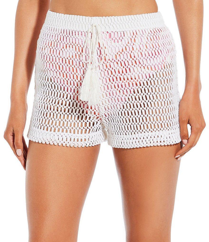 Gianni Bini Crochet High Waisted Tassel Tie Cover-Up Short Product Image