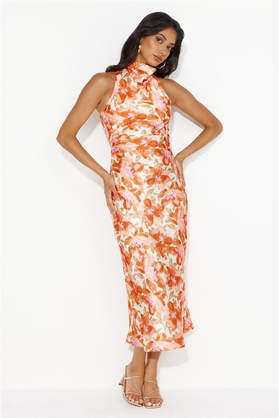 Fifi Satin Maxi Dress Orange Product Image