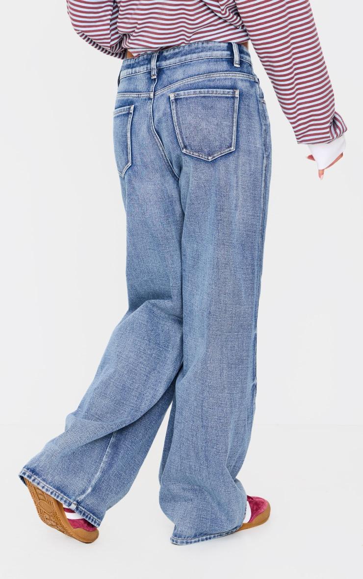 Acid Blue Wash Low Rise Seam Detail Wide Leg Jeans Product Image