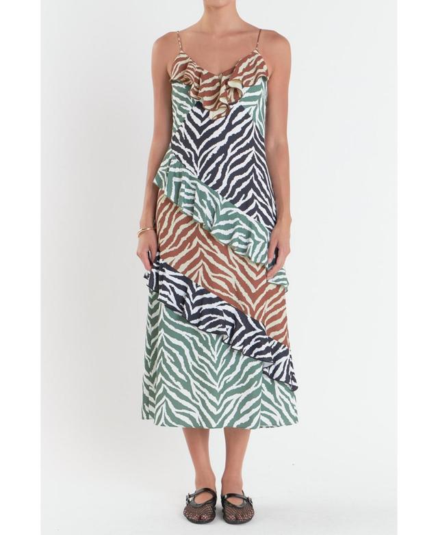 English Factory Womens Zebra Print Colorblocked Slip Dress Product Image