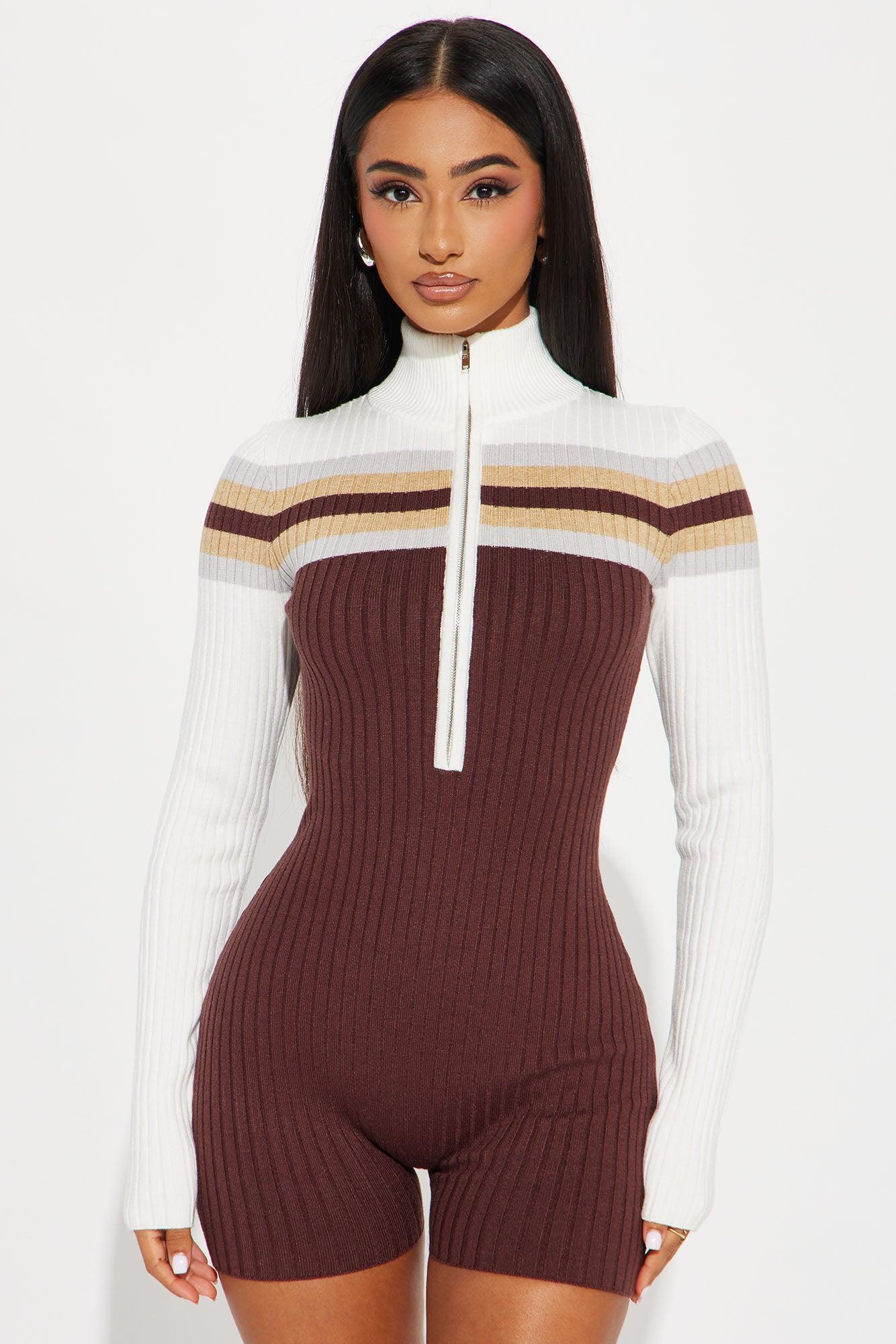 Point Place Sweater Romper - Brown/combo Product Image