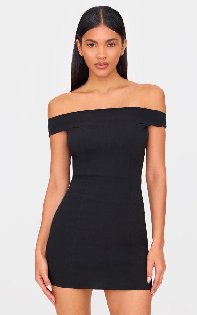  Black Stretch Woven Bardot Bodycon Dress Product Image