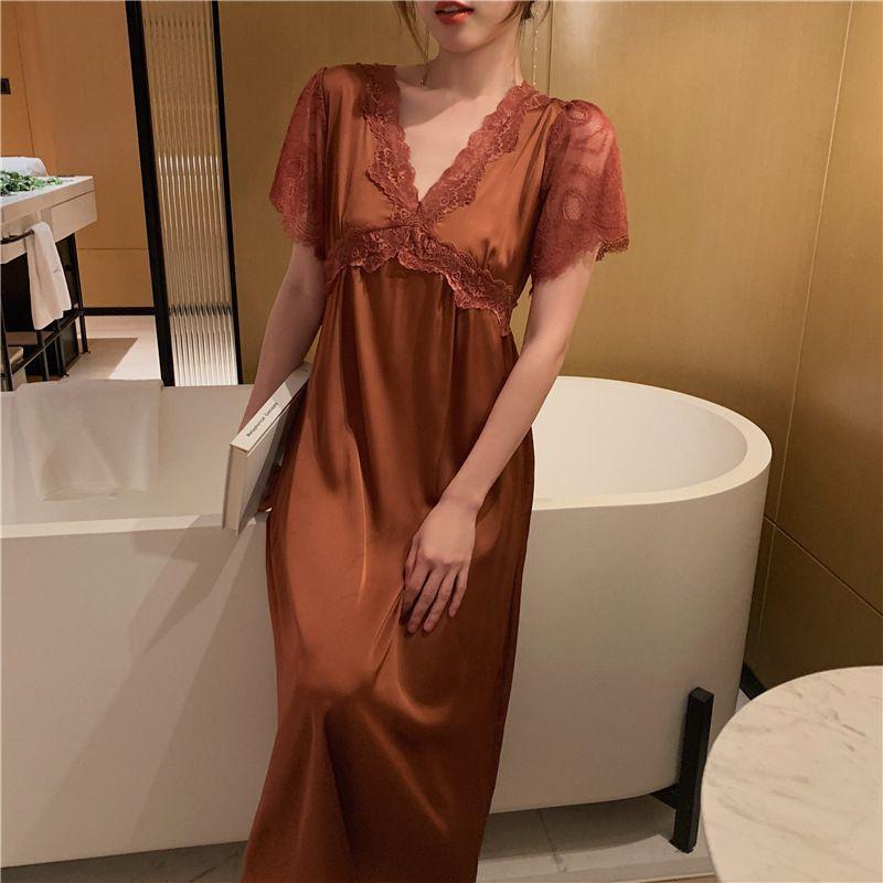 Short-Sleeve Lace-Trim Nightdress Product Image