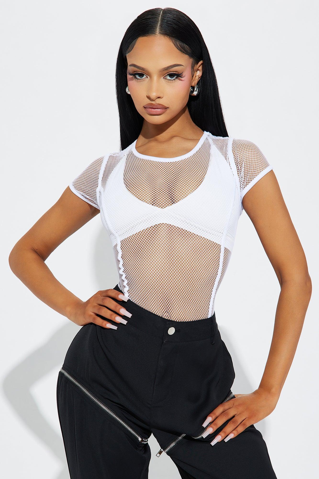 Caught Up On You Fishnet Bodysuit - White Product Image