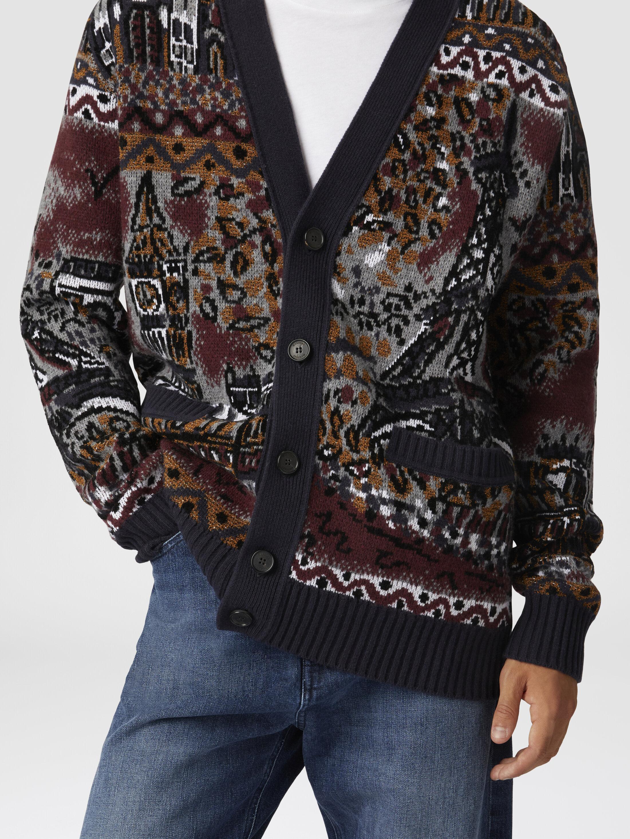 Jacquard wool-blend cardigan with postcard motif Product Image