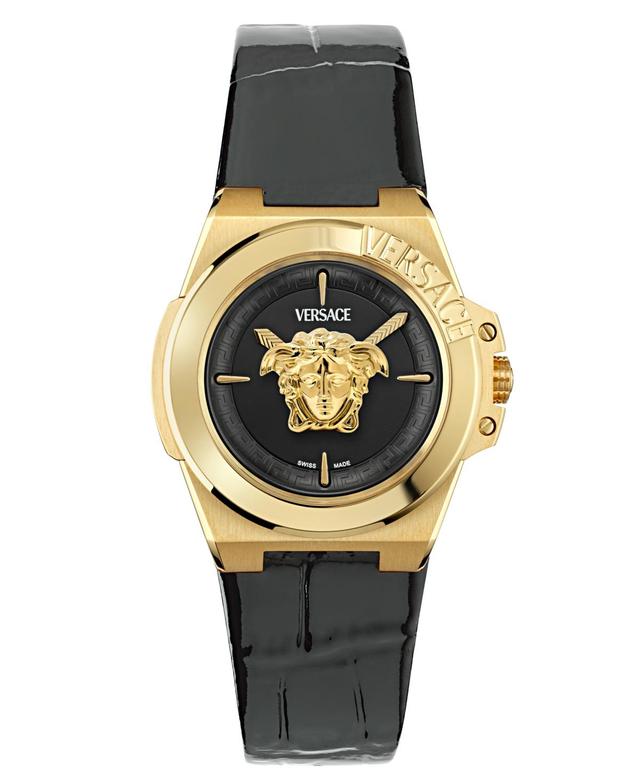 Versace Womens Swiss Black Leather Strap Watch 37mm Product Image