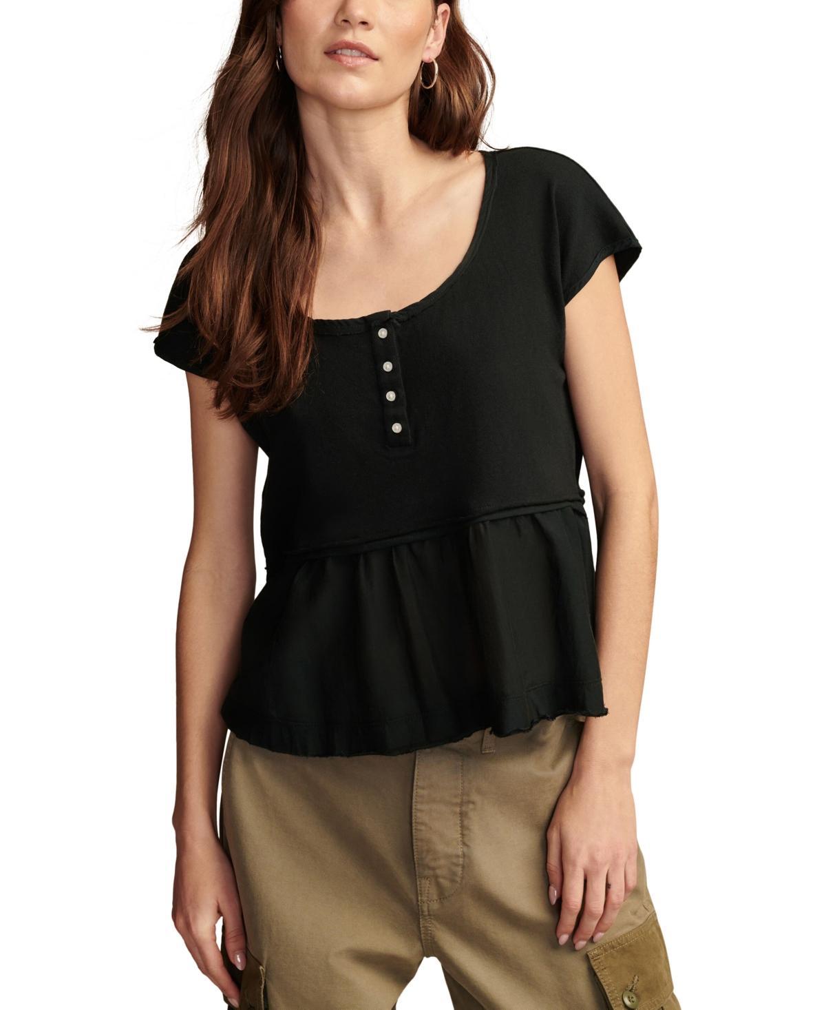 Lucky Brand Womens Short-Sleeve Peplum Henley Top Product Image