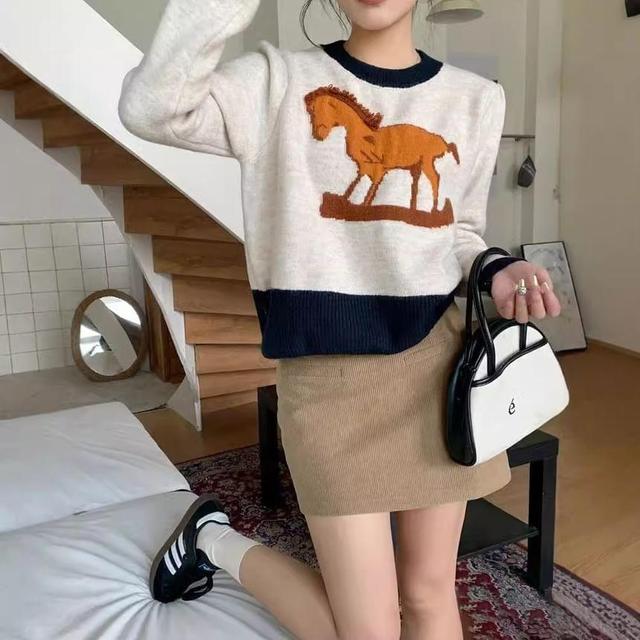 Crew Neck Horse Jacquard Sweater Product Image