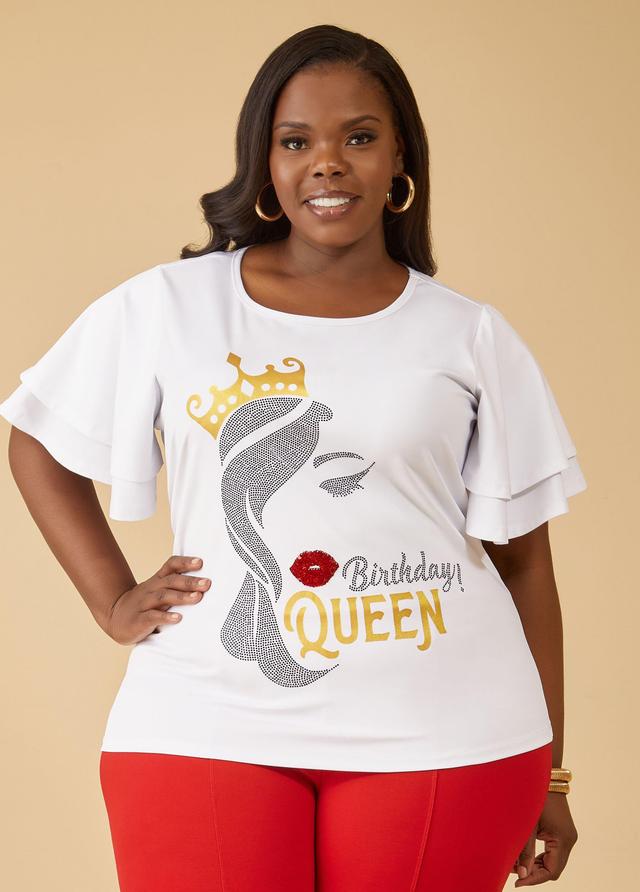 Plus Size Birthday Queen Embellished Tee Ashley Stewart Product Image