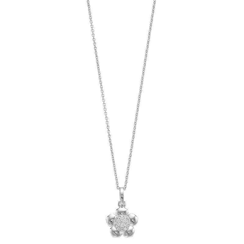 Ava Blue 14k White Gold 1/10 Carat T.W. Diamond Cluster Floral Pendant Necklace, Womens 14k Whgold Product Image