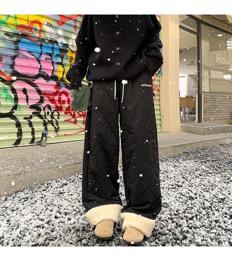 Mid Rise Plain Fleece Lined Wide Leg Pants Product Image