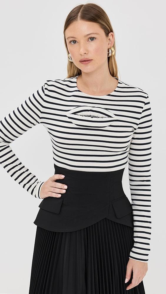 A.W.A.K.E. MODE Striped Fitted Top with Lip Applique | Shopbop Product Image