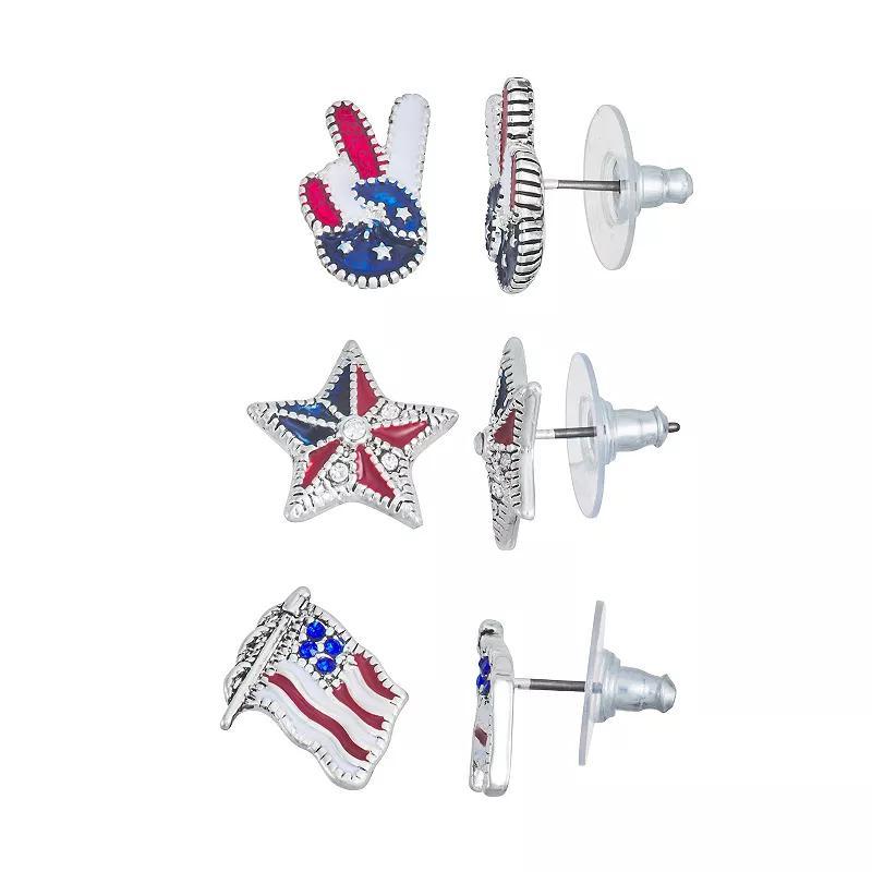 Napier Silver Tone America Stud Earring Trio Set, Womens, Multi Product Image