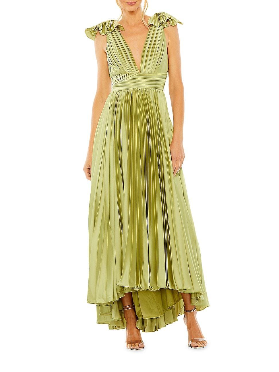 Womens Pleated Asymmetric Ruffled Gown Product Image