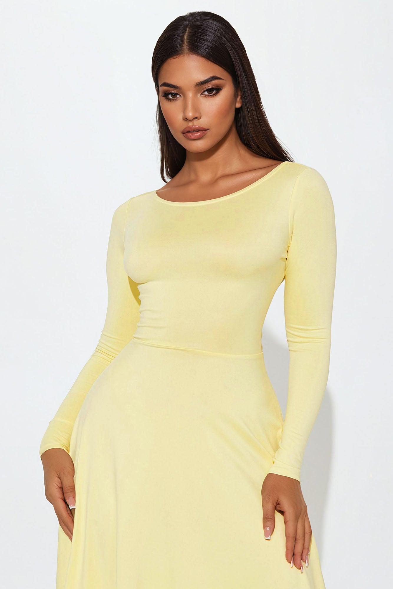 Keona Long Sleeve Mini Dress - Butter Yellow Product Image