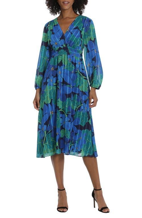 Maggy London Womens Floral A Line Midi Dress - Navy Cobalt Product Image