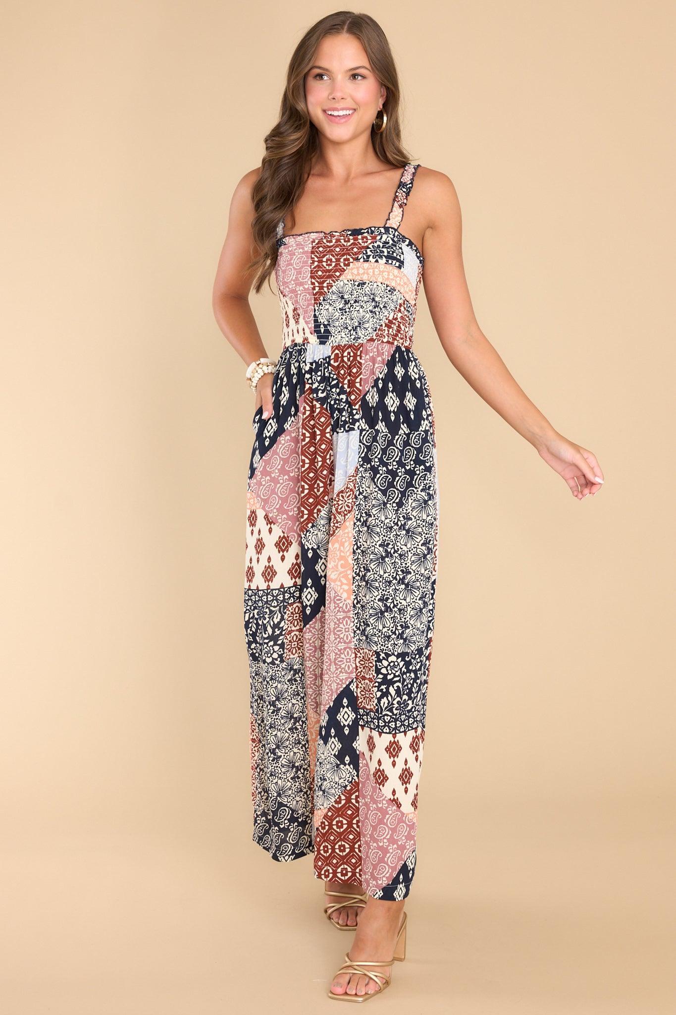 Long Weekends Rust Patchwork Jumpsuit Print Product Image