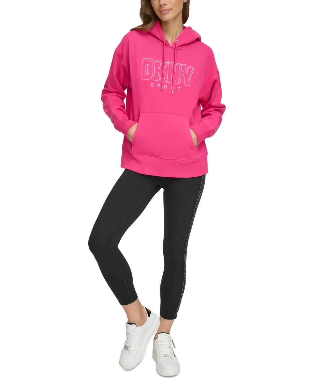 Dkny Sport Womens Glitter-Logo Pullover Hoodie - Peacock Pink Product Image