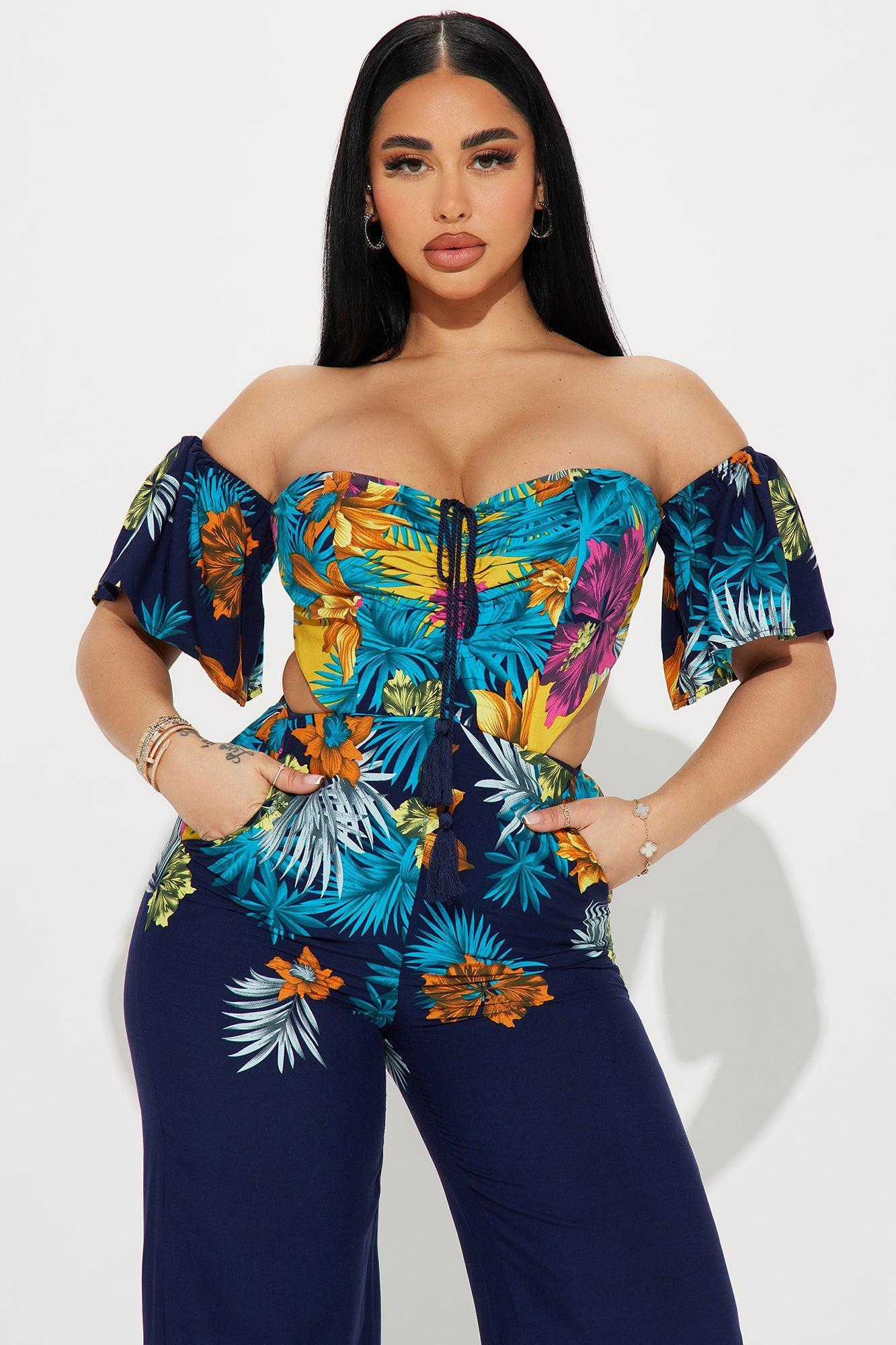 Mia Tropical Jumpsuit - Navy Product Image