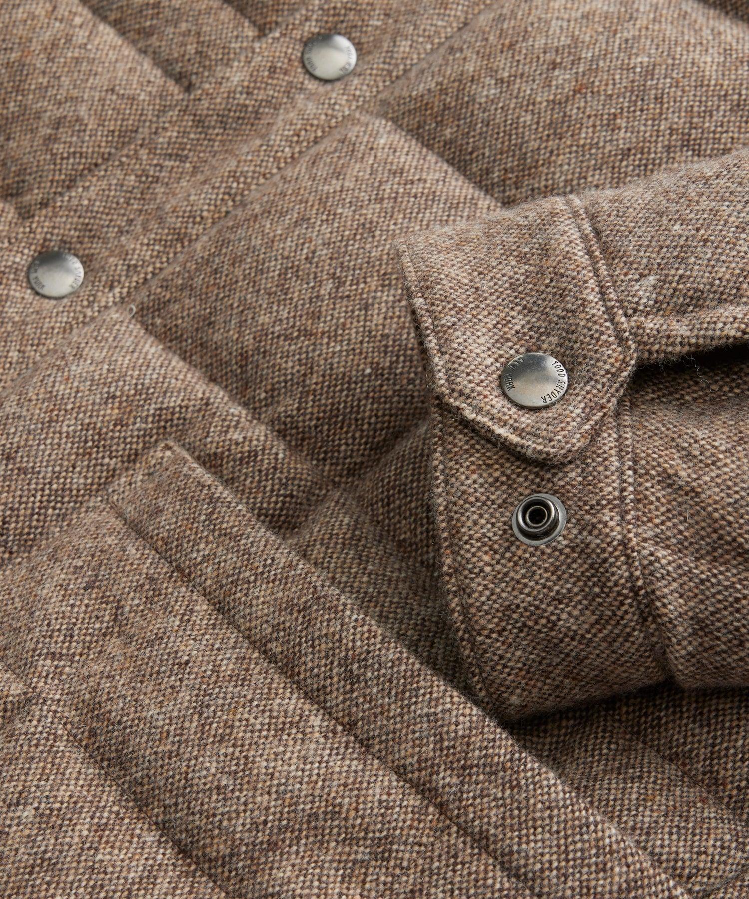 Quilted Down Cardigan in Brown Donegal Product Image